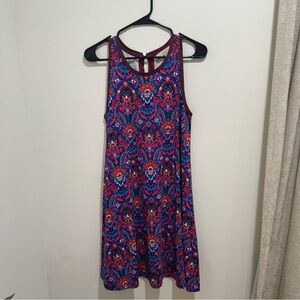 LOFT Paisley Print Sleeveless Swing Dress Blue Red Size S